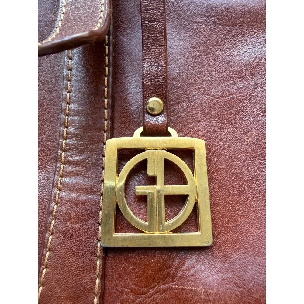 Gianni Bernini Brown Leather Multi-Compartment Shoulder Handbag Business Work